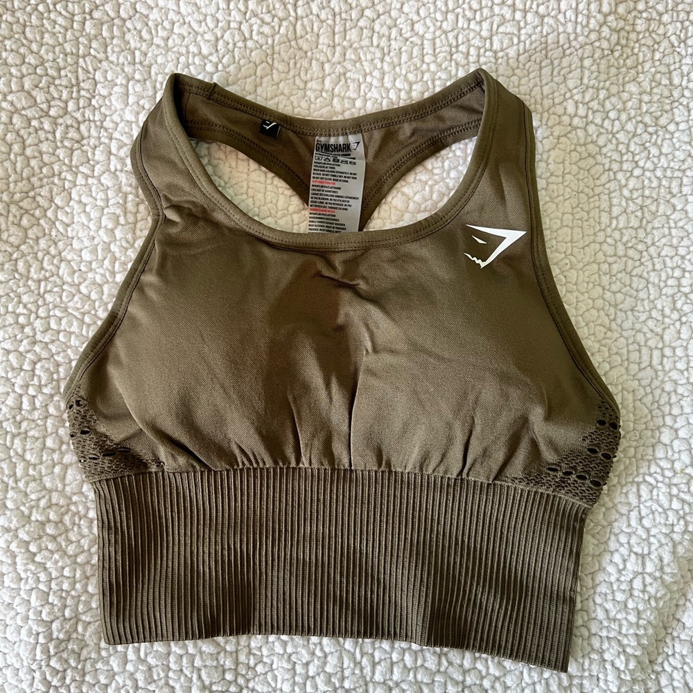 GYMSHARK XS Olive Green High Neck Sports Bra NWOT